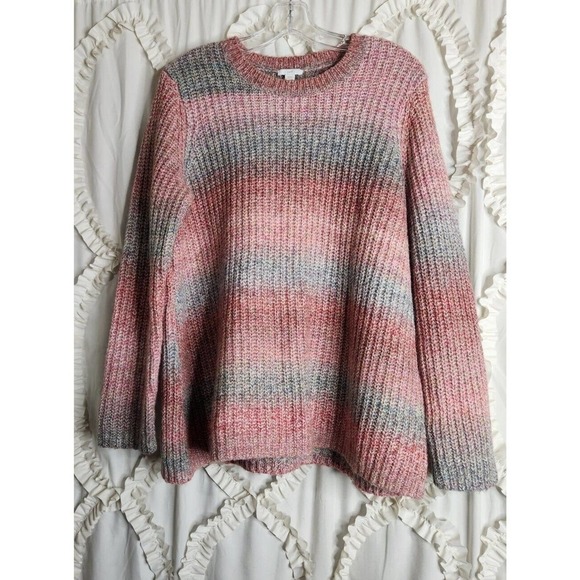 J. Jill Sweaters - J. Jill Red Grey Wool Blend Knit Pullover Sweater Size Large Petite